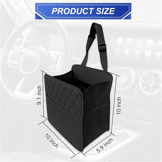 ZIMISI Car Back Seat Organizer, Waterproof Leather Automotive Backseat Hanging Bag with Cup Holders, Large Capacity Car Trash Can, Vehicle Travel Accessories for Most Vehicles (1PC/Black)