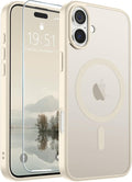 SUPFINE Magnetic for iPhone 16 Case with Screen Protector (Compatible with MagSafe) (Military Grade Drop Protection) Translucent Matte Shockproof with Anti-Fingerprint Phone Cover,Antique White