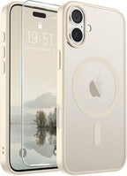 SUPFINE Magnetic for iPhone 16 Plus Case (Compatible with MagSafe) (Military Grade Drop Protection) Slim Translucent Matte Shockproof with Anti-Fingerprint Phone Case,Antique White