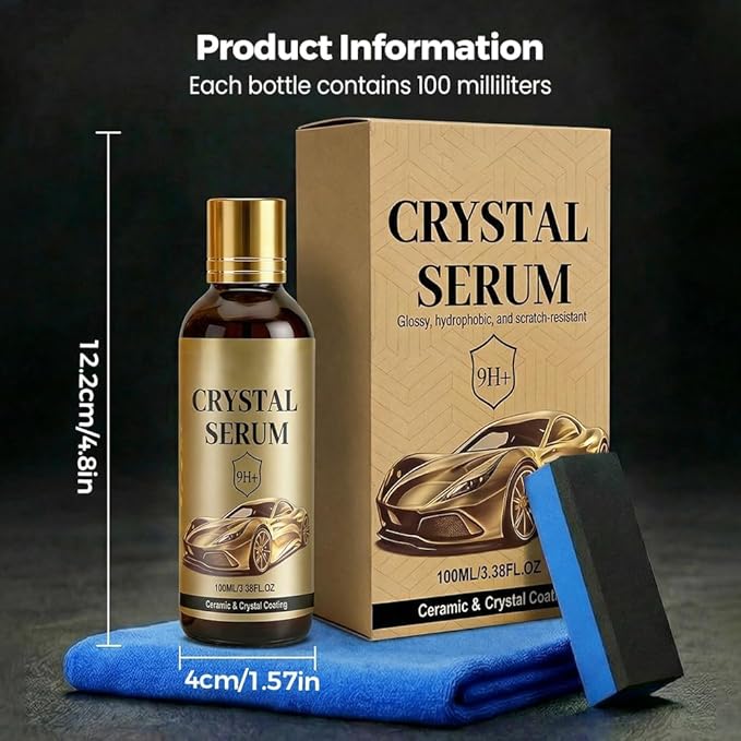 Crystal Serum 2026 Ceramic Coating for Car, 9H Advanced Graphene Ceramic Coating Hardness for Auto Car Detailing, Gloss Hydrophobicity Anti Scratch for Vehicle (1 Set)