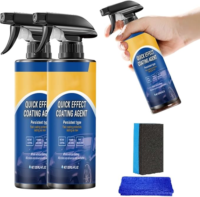 Car Quick-Acting Coating Agent Spray, 120ml Car Nano Hydrophobic Ceramic Coating Kit, Easy-To-Spray Auto Paint Protection For Vehicle Shine & Protection (2PCS)