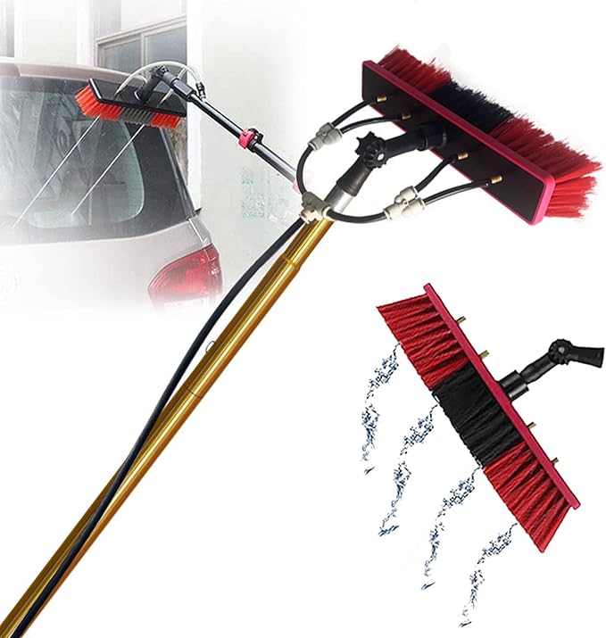 Window Cleaning Pole, Water Fed Telescopic Brush Extendable Cleaner Conservatory Brush Head for Cleaning Window and Solar Panels-30FT (18FT)