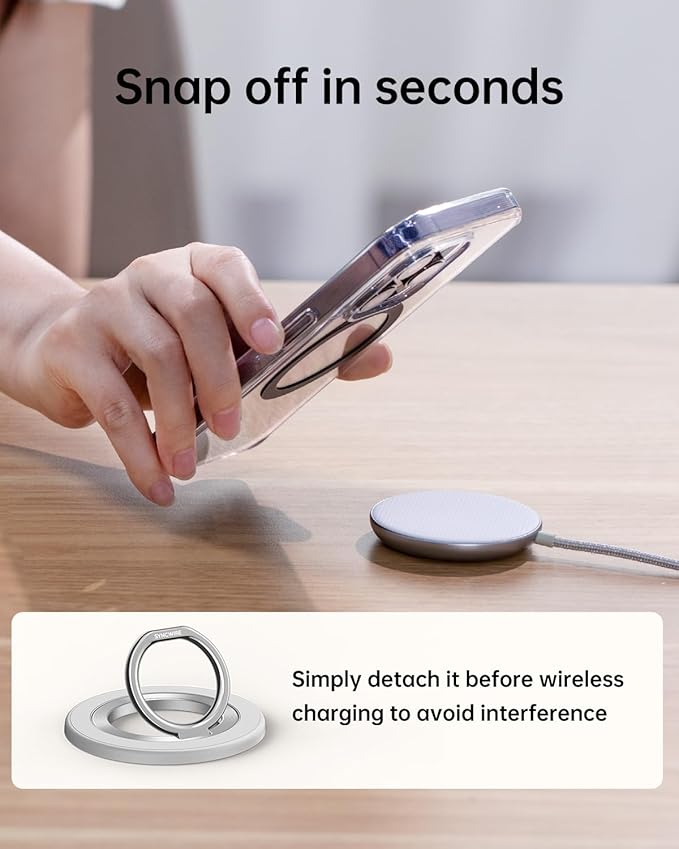 SYNCWIRE Magnetic Phone Ring Holder for MagSafe, 360° Rotation Cell Phone Grip Stand Finger Ring Kickstand Two-Sided Magnet Compatible with iPhone 17 Pro Max 16 15 14 13 12 MagSafe Accessories