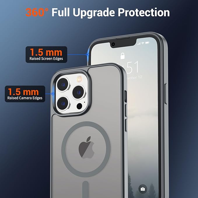 SUPFINE Magnetic for iPhone 13 Pro Max Case (Compatible with MagSafe) (Military Grade Drop Protection) Slim Translucent Matte Shockproof with Anti-Fingerprint Phone Case,Gray