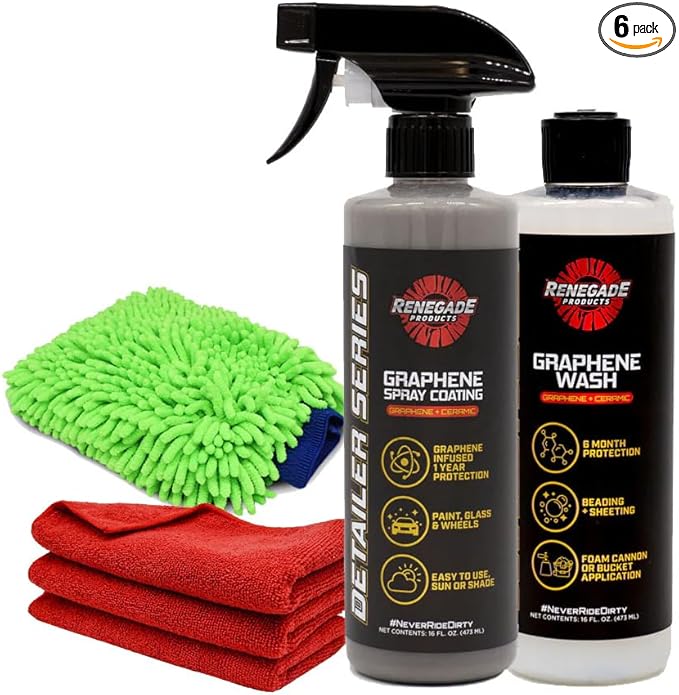 Renegade Products Graphene Wash & Protect Kit – Wash & Coat System with Microfiber Towels – Adds Gloss, UV Protection & Hydrophobic Shield