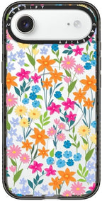 CASETiFY Impact iPhone Air Case [Slim/Compatible with Magsafe / 8.2 ft. 4X Military Grade Drop Protection] - Bright Spring Flowers - Daisy Floral Pattern - Clear Black