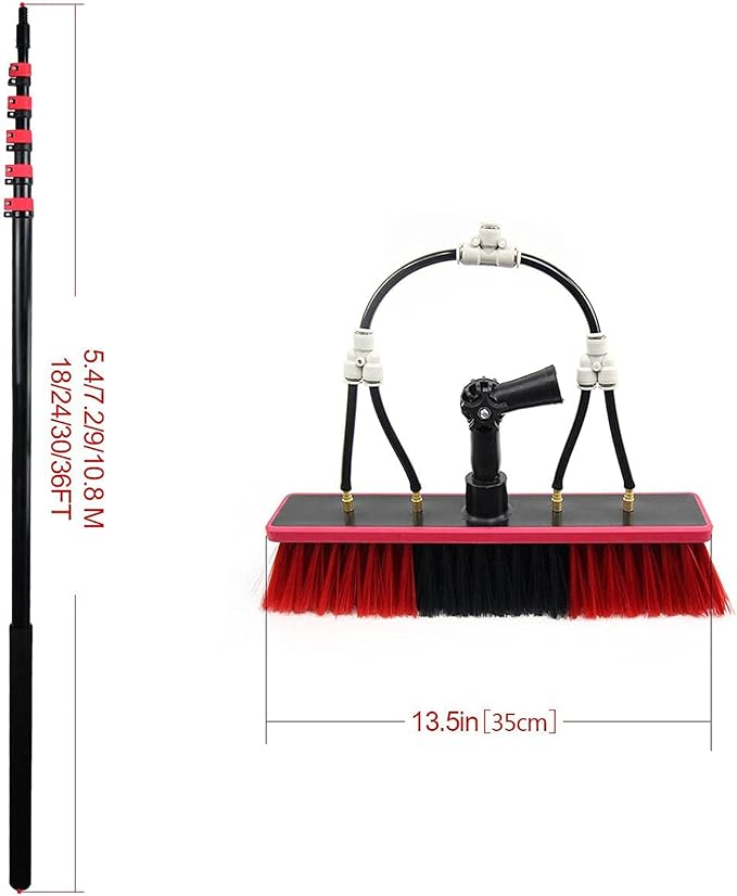 20Ft Window Cleaning Pole Kit with Water Hose, Brush Equipment for Solar Panel & Photovoltaic Cleaning, Extendable Reach for Efficient Window & Solar Maintenance,55cm Brush Head,8M/27FT