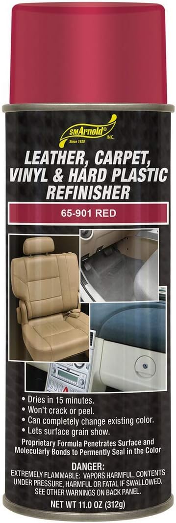 S.M. Arnold Refinishing Spray Paint - RED 11 Oz. - For Leather, Carpet, Vinyl, Metal, Plastic, Polycarbonate, Polypropylene, Acrylic, Lexan, Fiberglass | Pro Grade Aerosol Refinisher