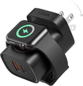 VRURC Charger for iPhone & Apple Watch, 20W USB C Fast Charging Block, 3-in-1 Compact Travel Adapter with 2 Port for iPhone 17/16/15/14/13, Wireless Magnetic for iWatch SE/11/10/9/8/7/6/5/4-Black