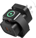 VRURC Charger for iPhone & Apple Watch, 20W USB C Fast Charging Block, 3-in-1 Compact Travel Adapter with 2 Port for iPhone 17/16/15/14/13, Wireless Magnetic for iWatch SE/11/10/9/8/7/6/5/4-Black
