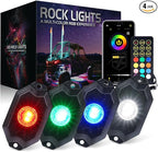 Xprite RGBW LED Rock Lights Kit with Bluetooth & Wireless Remote Controller, Multicolor Cars Underglow, Wheel, Footwell Neon Light Kits, for Off-Road UTV ATV Trucks SUV Motorcycle Boats - 4 Pods