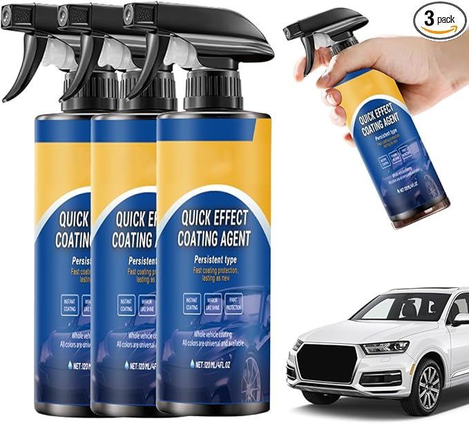 Waterless Car Wash & Ceramic Coating Spray – Quick Effect Car Coating Spray for Shine, Paint Protection, Glass Cleaner & Multi-Surface Detailing (3 PCS)