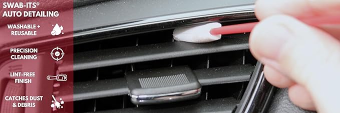 SWAB-ITS® Car Care Cleaning & Detailing Foam Swabs – 12-Piece Reusable, Lint-Free Auto Detailing Set | Precision Interior & Exterior Cleaning | Made in USA (88-8220)