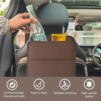 Zpana Car Seat Back Organizer, Leather Multipurpose Hanging Vehicle Backseat Headrest Storage Bag, Automotive Pouch Pocket Organizer for Kids & Adults, Universal for Truck SUV Sedan (Brown)