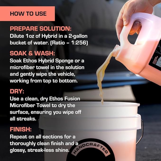 Ethos Hybrid Ceramic Rinseless Car Wash - Spot Free Rinse for Cars Waterless Wash - No Rinse Wash - Spot Free Car Wash - 2 Pack (16oz)