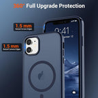 SUPFINE Magnetic for iPhone 11 Phone Case with Screen Protector (Compatible with MagSafe) (Military Grade Drop Protection) Translucent Matte Shockproof Phone Cover,Dark Blue