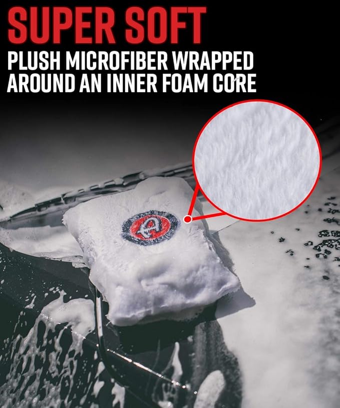 Adam's Polishes Microfiber Car Wash Sponge (2 Pack) – Premium Scratch Free Mitt for Car Cleaning | Car Detailing Accessory Works with Bucket, Car Shampoo, Foam Cannon or Foam Gun | Boat RV Motorycle