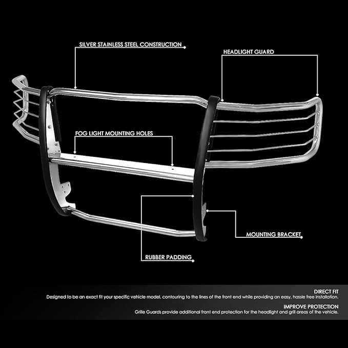 Front Bumper Brush Grille Guard Compatible with 2007-2013 Chevy Silverado 1500, Stainless Steel, Polished Chrome 2008 2009 2010 2011 2012