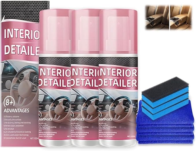 2026 Upgrade Interior Detailer Spray - All Purpose Car Interior Cleaner for Leather, Dash & Plastic, Polishing Cleaner Car Interior Spray with Protective Shield & Fresh Scent (3 Pack)