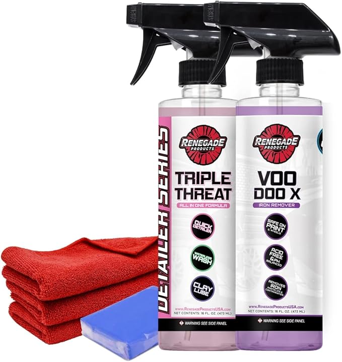 Renegade Paint Decon Kit – Clay Bar, Iron Remover, Detail Spray & Towels – 4-Step Paint Decontamination System for Cars, Trucks & Motorcycles