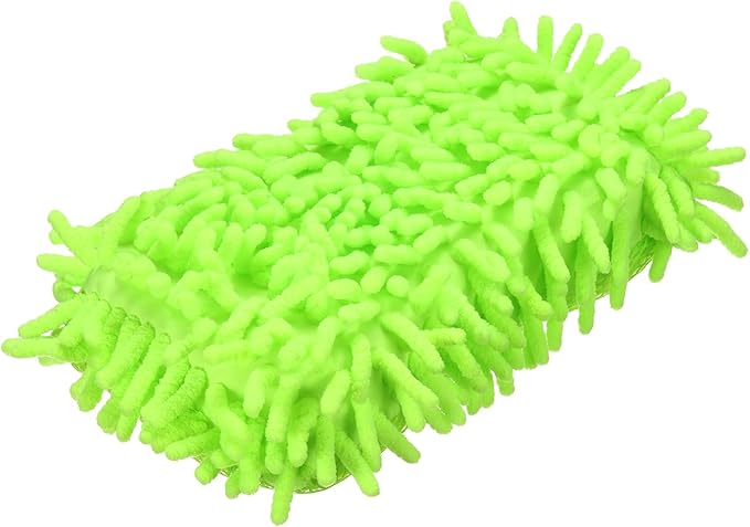 HARFINGTON Car Wash Sponge 8.7" x 4.3" Chenille Microfiber Mitt Scratch-Free Absorbent Scour Scrubber Cleaning Sponge for Washing Detailing on Cars, Trucks, SUV, Boats, Fluorescent Green