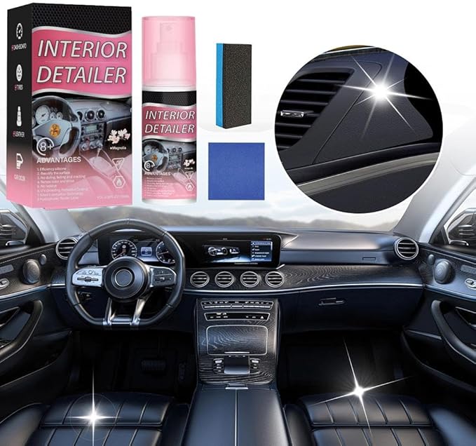 Polishing Cleaner Car Interior, 2026 Upgrade Car Interior Cleaner Spray, All Purpose Cars Interior- Detailer Cleaning Kit with Sponge and Towel for Dashboards, Seats, Leather, Plastic, Non-Greasy