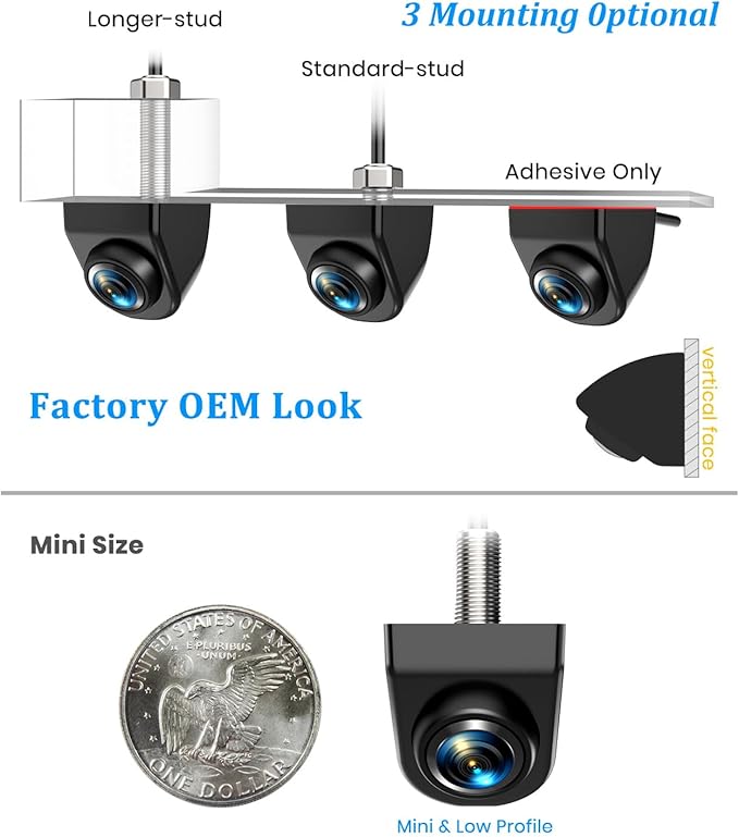 AUTO-VOX 180° Front/Backup Camera, OEM Mini Style, Screw-Free Easy Install, Side/Rear View Camera, IP69K Waterproof & 0.1Lux Low Light Back Up Camera for SUV/Pickup Truck/RV/Van/Camper/Car