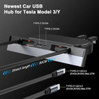 Upgrade Tesla USB Hub for Tesla Model 3&Y Waterproof - 4Ports Fast Chargr for Model Y/3 Accessories 2023 2022 2021 Retractable Docking Station, 2 Type-C Fast Charging Cables (Not Fit Model 3 2024)