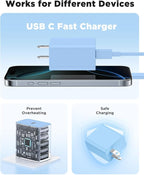 45W iPhone 17 16 15 Pro Max Charger Fast Charging 6FT/10 FT/10FT, Super Fast USB C Charger Block with Extra Long Type C Charging Cable,PD Quick Adapter 3.0 for iPhone 16 15/16e 15Pro/16 15 Plus-Blue