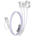 1Pack Multi Charging Cable Cord for Travel Essentials,Apple Watch Charger,iPhone Charger,[3-in-2] Type C/L Cable Portable Designed for iWatch,iPhone 17-8,Galaxy S25-21,AirPods,iPad-4FT Purple