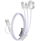 1Pack Multi Charging Cable Cord for Travel Essentials,Apple Watch Charger,iPhone Charger,[3-in-2] Type C/L Cable Portable Designed for iWatch,iPhone 17-8,Galaxy S25-21,AirPods,iPad-4FT Purple