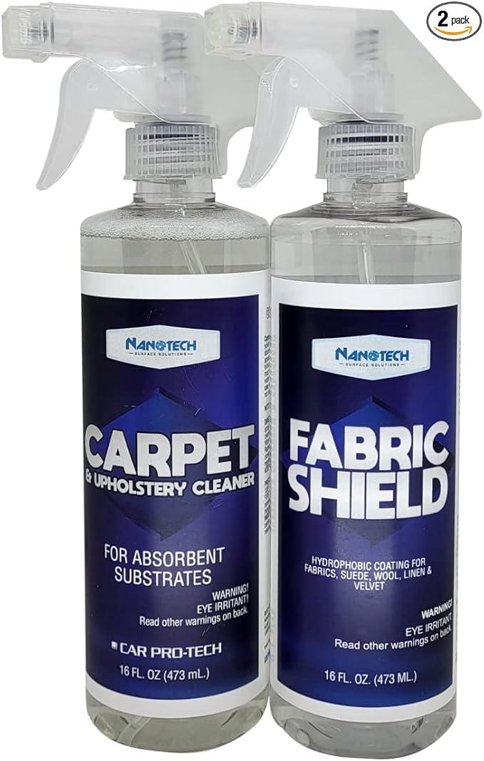 Nanotech Solutions Upholstery Care Kit- Includes Carpet & Upholstery Cleaner, Stain Remover and Fabric Shield, Water Repellent Spray, SiO2 Protection, for Furniture, Clothes, Car Seats, Rugs (16 Oz.)