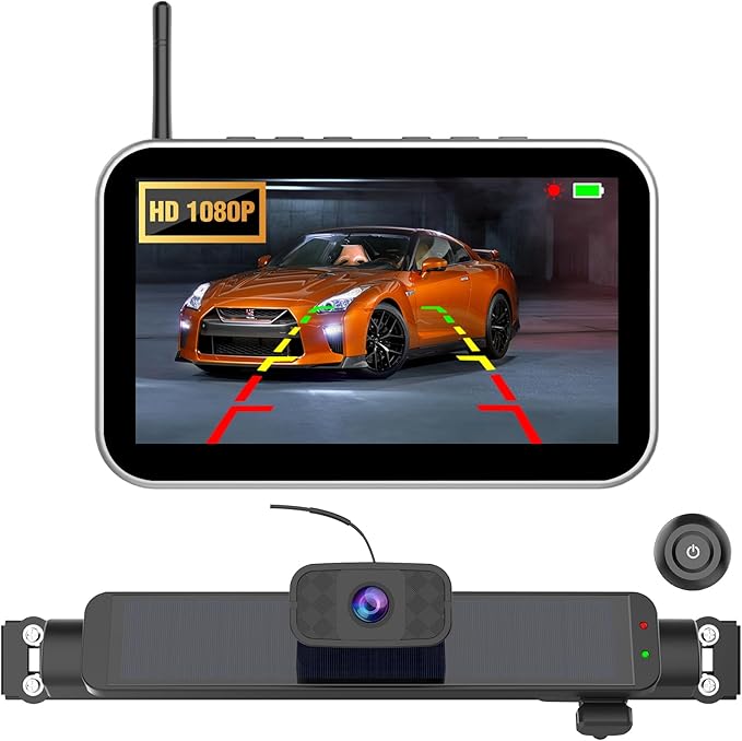 Carpuride Solar Wireless Backup Camera with 7" Monitor Rechargeable 6700mAh Battery 1080P Back Up Cam Auto Sleep, 170°Wide Angle, IP69K Waterproof, Easy Installation for Car, Van, Truck, Trailer, Bus