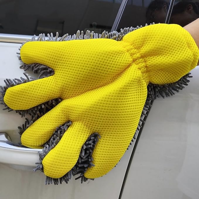 2 Pack Chenille Microfiber Car Wash Mitt 5-Finger Auto Dusting Gloves Scratch-Free&Lint-Free Car Washing Gloves for Car Detailing Trucks SUV RV Home Cleaning Mitts
