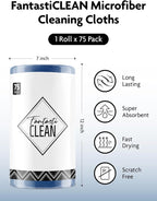 Fantasticlean Microfiber Cleaning Cloth Roll -75 Pack, Tear Away Microfiber Towels, 12" x 12", Reusable, Washable, Scratch Free, Ultra Absorbent for All-Around Cleaning Supplies (Navy Blue)
