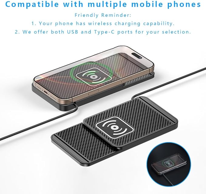 Wireless Charging Pad for Car for Honda HR-V 2016-2026, Non-Slip Type C/USB 20W Fast Phone Charging Pad DIY Trim-to-Fit No Interior Damage,B&Type-C