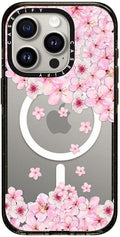 CASETiFY Impact iPhone 15 Pro Case [4X Military Grade Drop Tested / 8.2ft Drop Protection/Compatible with Magsafe] - Sakura Cherry Saturday - Clear Black