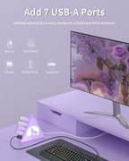 USB 3.0 Hub 7 Port, Vertical USB Splitter with RGB Lighting, 5Gbps High-Speed Data Transfer, 2FT Extension Cable, Tower USB Hub for PC, Laptop, MacBook, PS5, Xbox, Flash Drive, Printer (Light Purple)