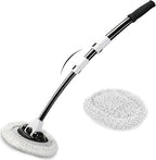 WillingHeart 15° Curved Car Wash Brush with Long Handle 43" Microfiber Cleaning Mop Telescopic Extension Pole for Caravan RV Truck Auto SUV Wheel Boat Exterior 2 in1 Carwash Duster Scratch Free, White