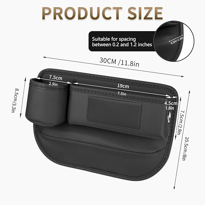 Kwak's Car Seat Gap Filler Organizer (2PC) – Fits 0.2"-1.2" Gap Premium Leather Car Console Organizer for Phone/Keys – Universal Front Seat Organizer for Car SUV Truck (Brown)