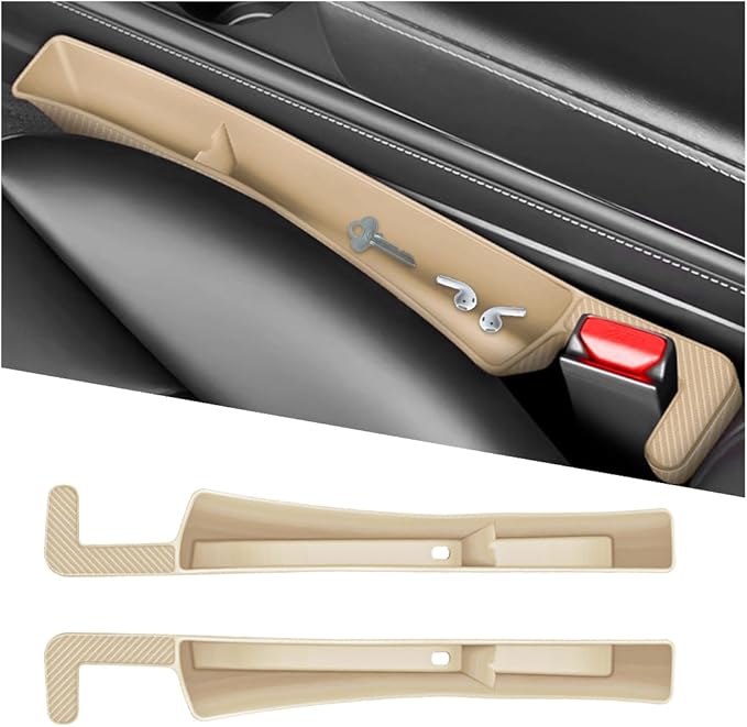 2PCS Car Seat Gap Filler Organizer, Seat Side Gap Organizer for Phone Keys Cards, Multifunctional Automotive Interior Storage Accessories, Universal for SUV Truck Sedan (Beige)