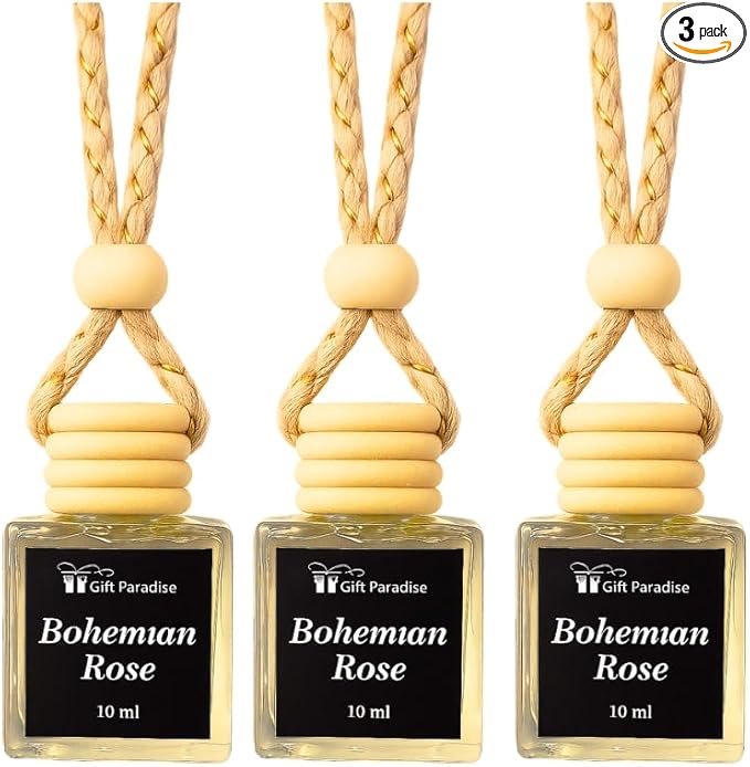 Gift Paradise® Bohemian Rose Hanging Car Air Freshener Set of 3 – Premium Wooden Diffusers with Long-Lasting Floral Fragrance for Car, Closet & Office | Gift-Ready Luxury Scent