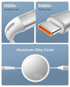 CAFELE 100W Multi Charging Cable, 6-in-1 Retractable USB C/A Cable, 5A Fast Charger Cord for Multiple Devices with Type C/L/Micro Ports for Phone 17 16 15 14 Pro Max, S24/S23, MBook, Pad (4.3ft) White