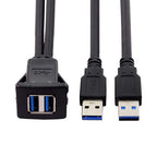 cablecc 1m Waterproof USB 3.0 Extension Latch Mount Car AUX Cable for Dashboard Panel (Dual USB 3.0)