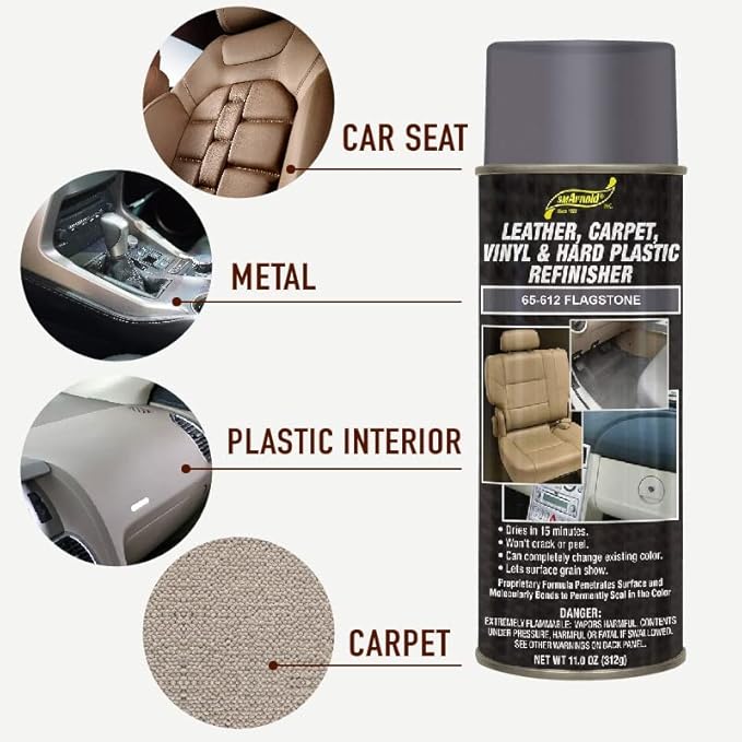 SM Arnold Refinishing Spray Paint - FLAGSTONE 11 Oz. - For Leather, Carpet, Vinyl, Metal, Plastic, Polycarbonate, Polypropylene, Acrylic, Lexan, Fiberglass | Pro Grade Aerosol Refinisher