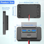 72W 12V USB Outlet Panel Wall Mount, 36W USB C and Dual QC 3.0 18W Car USB Port Charger Socket with Button Switch, Waterproof 3 USB Multi Port Power Outlet DIY 12V Accessories for Car Bus RV Truck