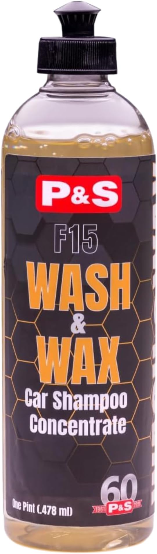 P&S Professional Wash & Wax Auto Shampoo Concentrate – pH Balanced Car Wash Soap with Wax, Biodegradable & High-Foaming Formula for Professional Detailing, 1 Pint