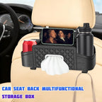 Car Headrest Backseat Organizer, Multifunctional Vehicle Seat Back Hanging Storage Box with Cup Holder and Hooks, Automotive Interior Headrest Storage Organizer, Universal Fit (Black)