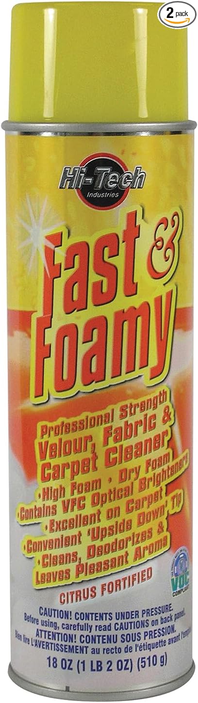 Fast & Foamy Carpet Cleaner – Spearmint Scented Upholstery and Interior Detailing Spray – 18 oz Aerosol Can with Upside-Down Tip – Auto and Home Fabric Cleaner - Pack of 2