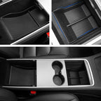 Lower Center Console Organizer Tray for Tesla Model Y 2021-2024 & Model 3 2021-2023, Custom Fit Storage Box with Compartments, Bottom Console Organizer Accessories